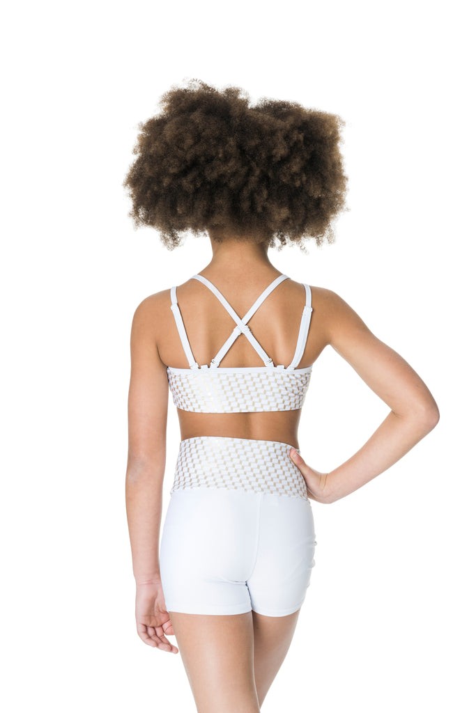 CLEARANCE - Studio7 - White/Gold Crop top and Roll top short
