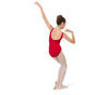 Gathered front and back leotard neckline-Red