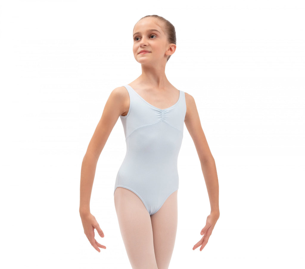 Gathered front and back leotard neckline-Orphee Blue